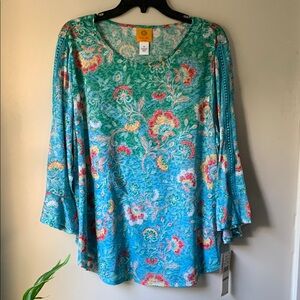 Ruby Rd. Women's Floral Top - Green and Red